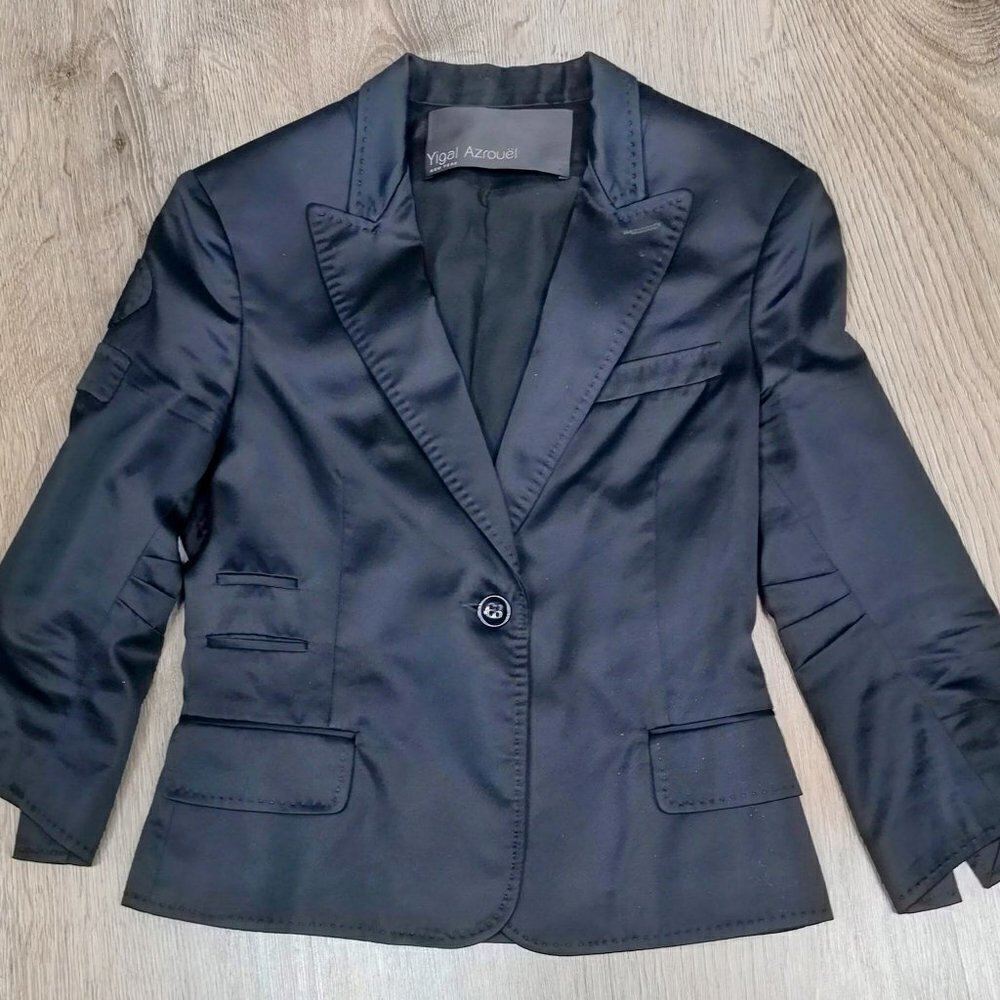 Y2k Vintage Designer Yigal Azrouel Tailored Shrunken Mini Tuxedo Jacket
